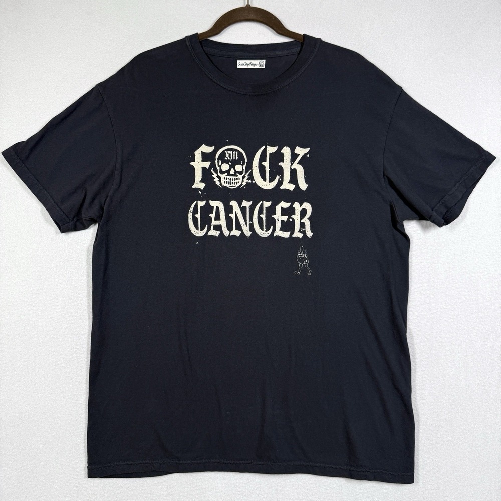 Sun‎ City Rags Shirt Size Medium Large Graphic Tee F Cancer Black Skull T-Shirt